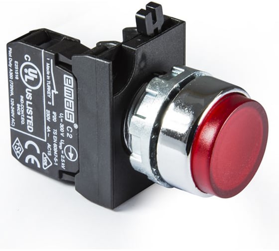 Кнопка выступающая EMAS (1НЗ), красный цвет, серия CM (250В AC, 4А), IP65 CM200HK 1