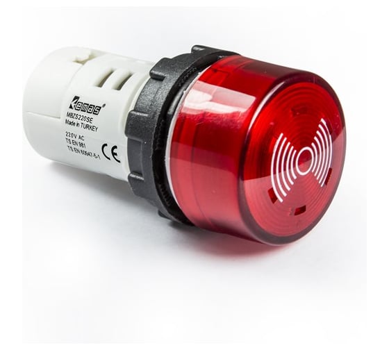Зуммер моноблочный Emas красный цвет, с подсветкой светодиодом, 85 db, серия MB, 220В AC, IP65 MBZS220SE 1