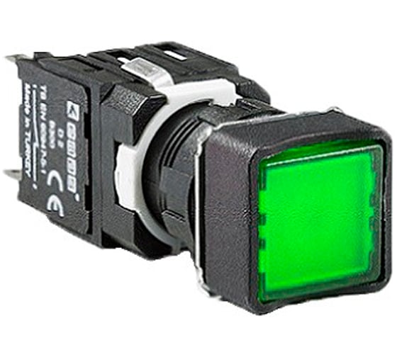 Кнопка Emas квадратная (1НО+1НЗ), зелёный цвет, серия D (250В AC, 1,5А), IP50 D102KDY 1