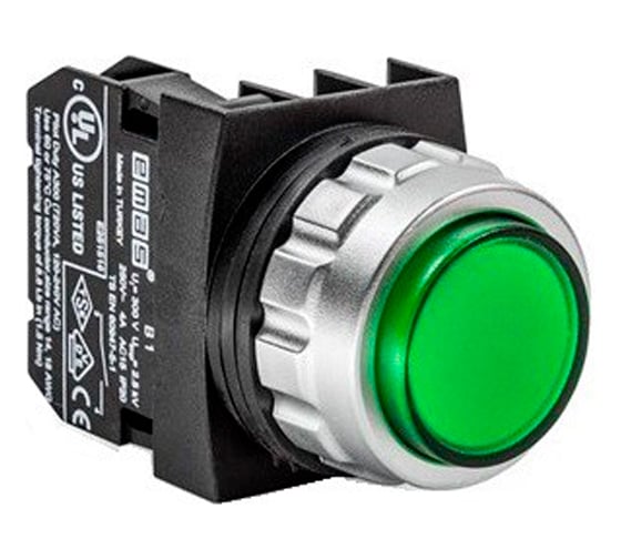 Кнопка выступающая Emas (1НО+1НО), зелёный цвет, серия H (30мм) (250В AC, 4А), IP50 H101HY 1