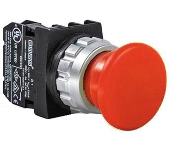 Кнопка Emas Грибок 40мм (1НЗ), без фиксации, красный цвет, серия H (30мм) (250В AC, 4А), IP50 H200MK 1