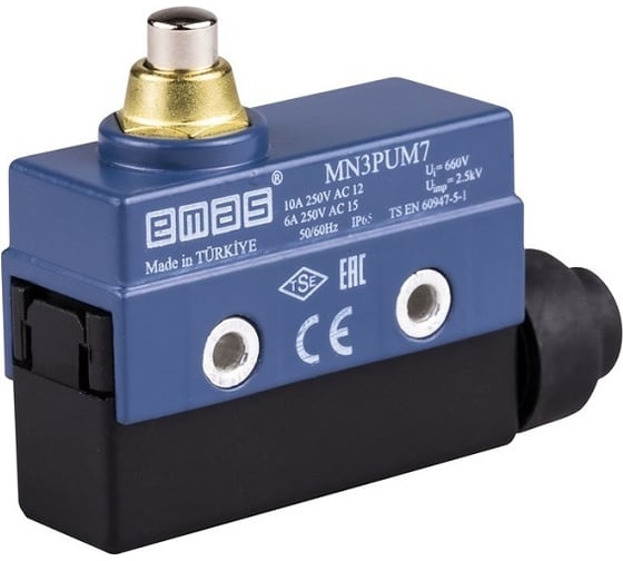 Мини-выключатель Emas привод плунжер (1ПК), металлический корпус (250В AC, 10А), IP65 MN3PUM7 1