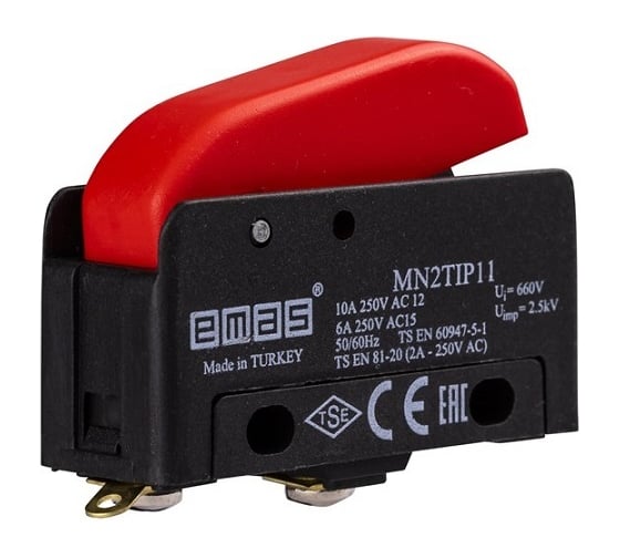 Мини-выключатель Emas клавишный, красная клавиша (1НЗ), пластиковый корпус (250В AC, 10А) MN2TIP11 1