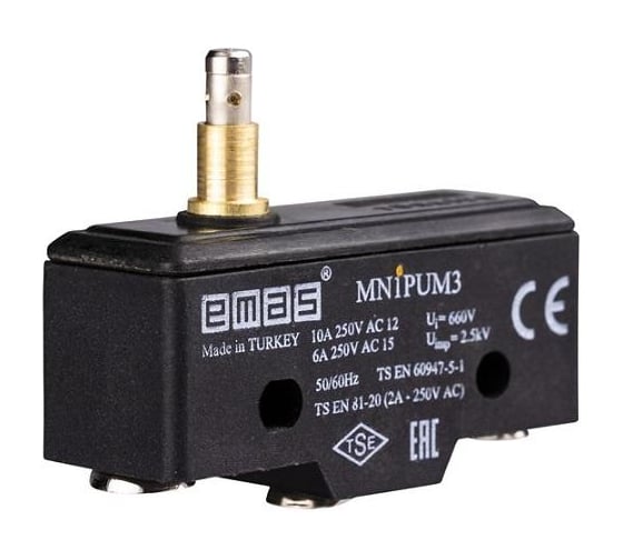 Мини-выключатель Emas привод плунжер (1ПК), пластиковый корпус (250В AC, 10А) MN1PUM3 1