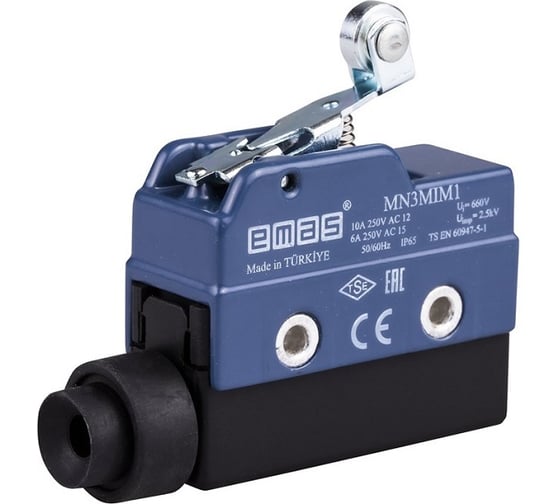 Мини-выключатель Emas привод роликовый рычаг 28мм (1ПК), металлический корпус (250В AC, 10А), IP65 MN3MIM1 1