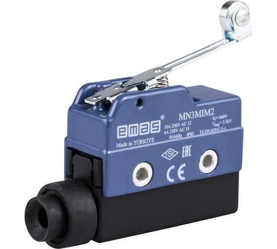 Мини-выключатель Emas привод роликовый рычаг 49мм (1ПК), металлический корпус (250В AC, 10А), IP65 MN3MIM2 1