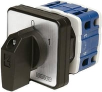 Переключатель Emas двухпозиционный 50А (0-1) 60гр, 3 полюса + нейтраль, рамка 64х64мм, 400В AC, IP54 PSA050AK831S