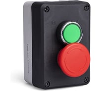 Пост управления Emas 2 кнопки (зелёная 1НО, аварийная Грибок 40мм 1НЗ), черный-серый цвет, cерия P, пластиковый корпус (250В AC, 4А), IP65 P2ABE40