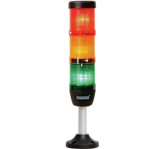 Сигнальная колонна Emas 50мм, 3 цвета (красный, зелёный, жёлтый), светодиод LED, алюм. патрубок 100мм с основанием, 24В AC/DC, IP65 IK53L024XM03E