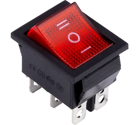 Переключатель клавишный SMARTBUY 250В 16А (6с) ON-OFF-ON красный с подсветкой и нейтралью () SBE-16-S32r 1