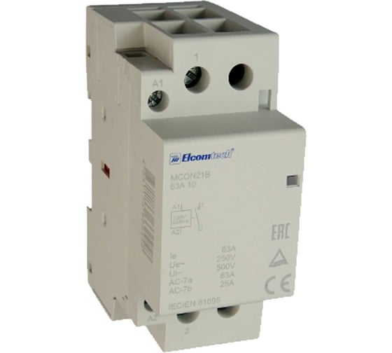 Контактор модульный ELCOMTECH MCON21B-63-10-230AC 63A 1NO 0NC 230VAC 2х модуль УТ-00038994