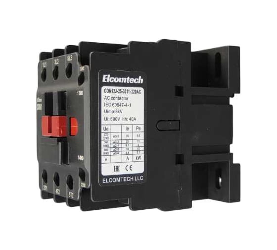 Контактор накладной ELCOMTECH CON12J-25-3011-220AC 25A 1NO 1NC 220VAC УТ-00033970 1