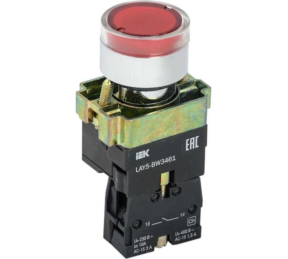 Кнопка управления IEK LAY5-BW3461 с подсветкой красный 1NO BBT50-BW-K04 1