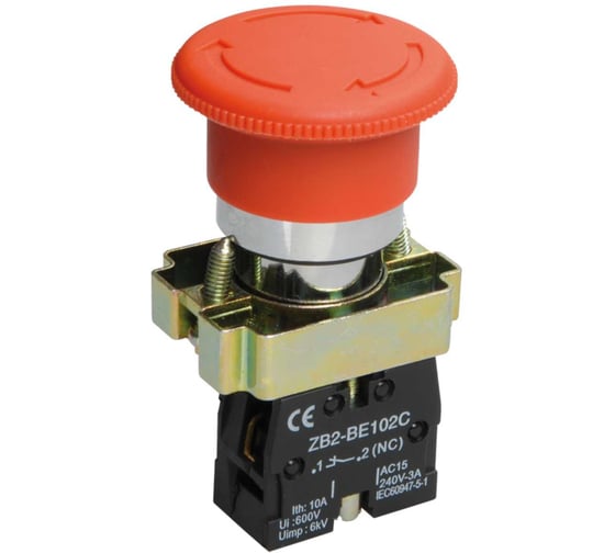 Кнопка аварийная IEK LAY5-BS542 Грибок с фиксацией, поворотная, 1NC BBG90-BS-K04 1