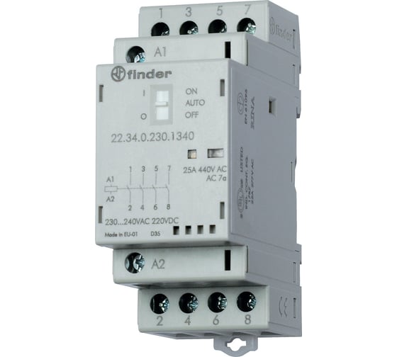 Модульный контактор Finder 2но+2нз; контакта 25а; = 24в Ac/Dc; - Agsno2 - уп. с 1 кон, 223400244640PAS 1