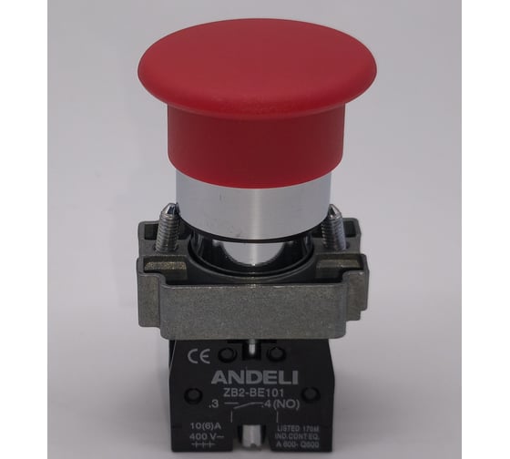 Кнопка ANDELI XB2-BS545 Грибок красный Стоп 1НО+1НЗ с фиксацией ADL10-374