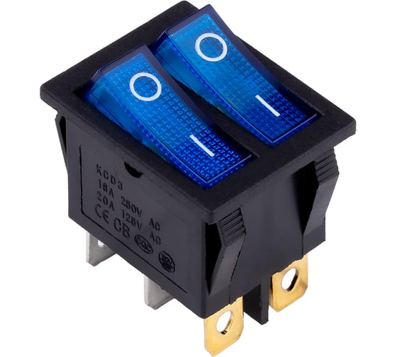 Выключатель клавишный SMARTBUY двойной 250V 16А (6с) ON-OFF синий с подсветкой SBE-16-S33bl