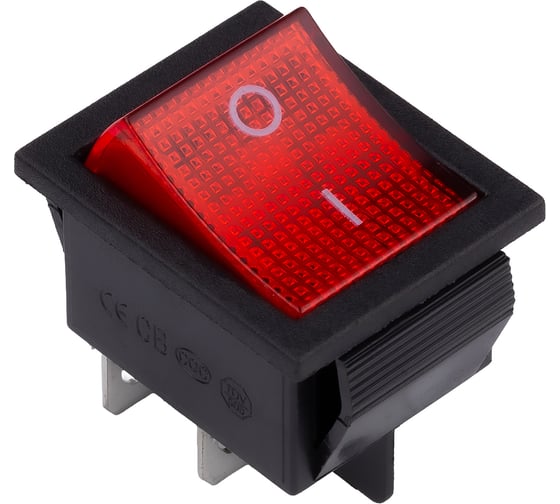 Выключатель клавишный SMARTBUY 250В 16А (4с) ON-OFF красный с подсветкой SBE-16-S31r