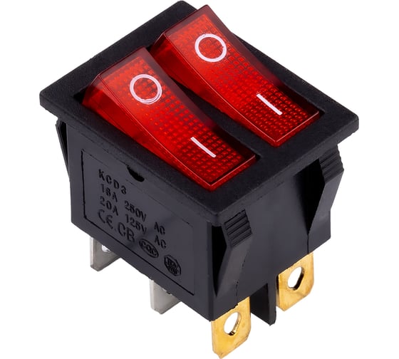 Выключатель клавишный SMARTBUY двойной 250V 16А (6с) ON-OFF красный с подсветкой SBE-16-S33r