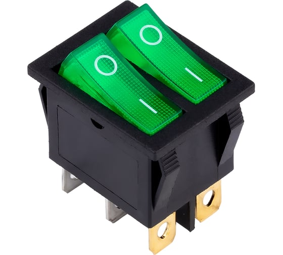 Выключатель клавишный SMARTBUY двойной 250V 16А (6с) ON-OFF зеленый с подсветкой SBE-16-S33g