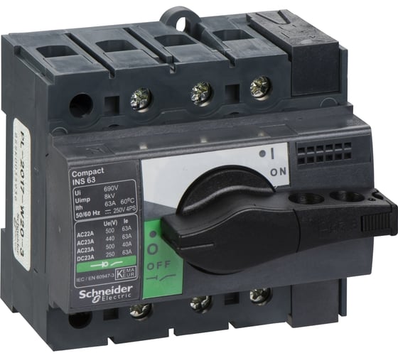 Выключатель-разъединитель Systeme Electric Interpact INS/INV 3P 63А рукоятка спереди SE 28902