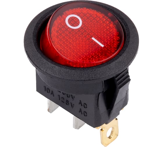 Выключатель клавишный SMARTBUY круглый 250В 6А (3с) ON-OFF красный с подсветкой SBE-06-S30r