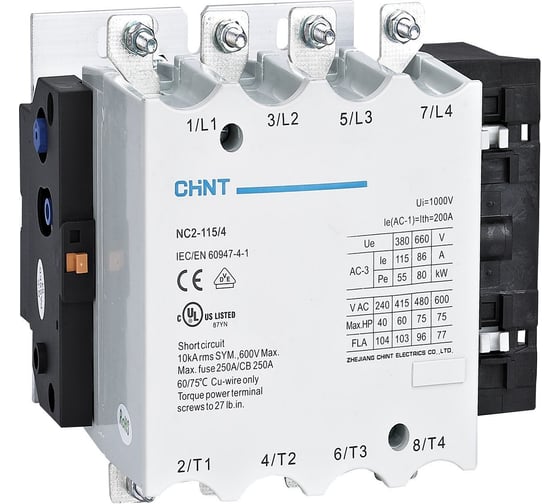 Контактор CHINT NC2-185/4 185А 4P 220-240В/АС3 50Гц (R) 671436