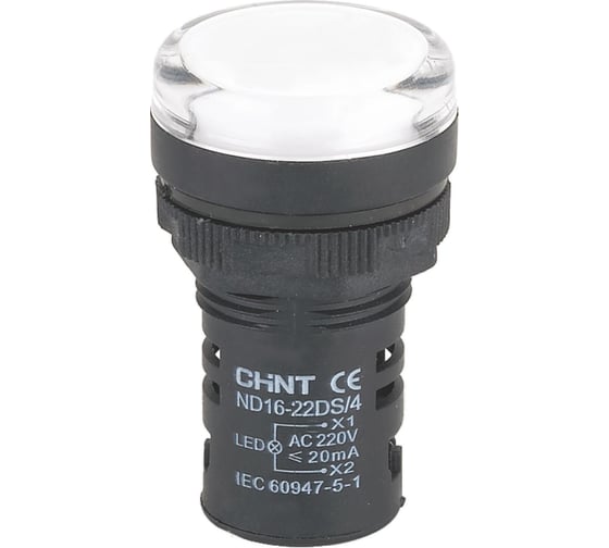 Индикатор световой CHINT ND16-22DS/4 белый АС380В (R) (уп. 10 шт.) 592721