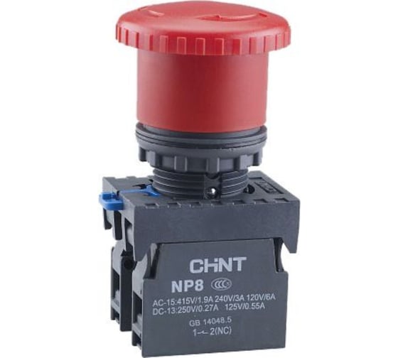 Кнопка управления Грибок CHINT NP8-11ZS/14 Φ40мм 1НО+1НЗ IP65 с фиксацией красная (R) (уп. 10 шт.) 667129