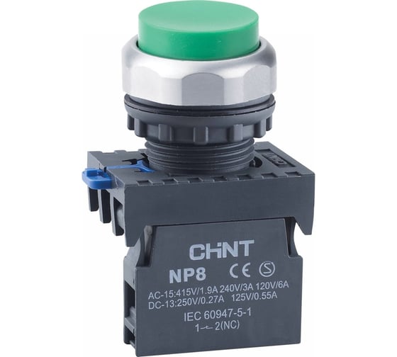 Кнопка управления выступающая CHINT NP8-20GND/3 подсветка, самовозвратная, зеленый, AC110-230В(LED), 2НО, IP65 (R) (уп. 10 шт.) 667611
