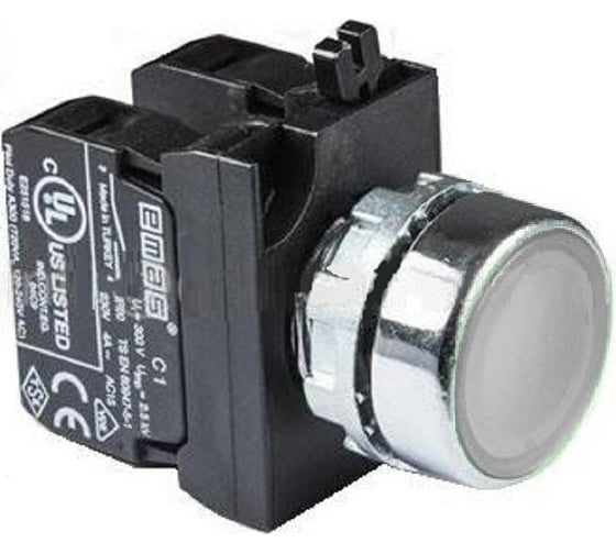 Кнопка со светодиодной подсветкой Emas белая 1НО+1НЗ CM152DB