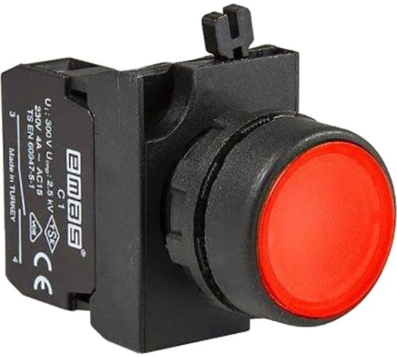 Кнопка со светодиодной подсветкой Emas красная 2НО CP161DK 1