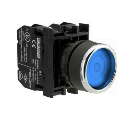 Кнопка с фиксацией и светодиодной подсветкой Emas синяя 2НЗ B2M2FM 1