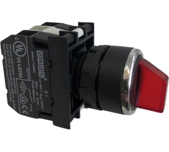 Переключатель Emas 0-1, с фиксацией, красный, 250В AC, 4 А, 12-30 В AC/DC B161SL20K