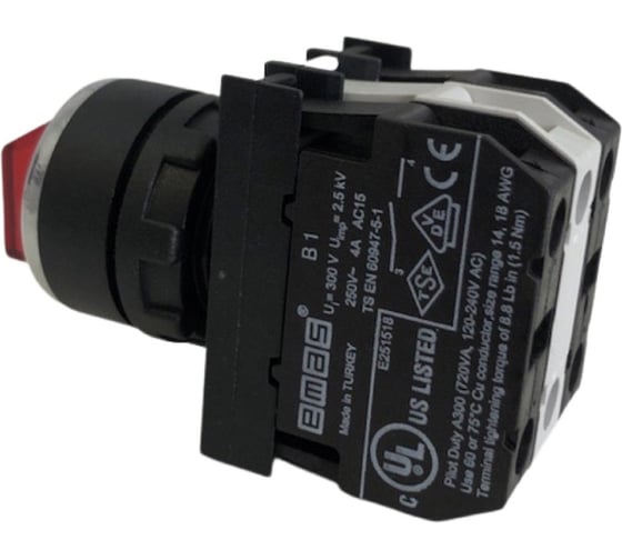 Переключатель Emas 0-1, с фиксацией, красный, 250В AC, 4 А, 12-30 В AC/DC B161SL20K