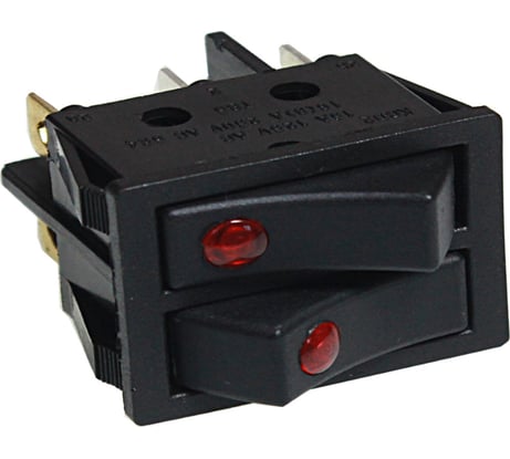 Двойная клавиша Nord-Yada 250V 16А черная с подсветкой (6контактов) ON-OFF (2шт в упаковке) 905451