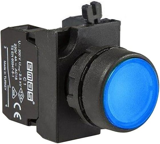 Нажимная кнопка Emas круглая, синяя 2НЗ CP202DM 1