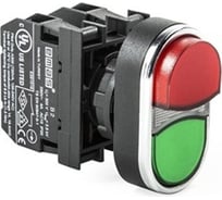 Сдвоенная кнопка Emas выступающая, красно-зеленая, с красной подсветкой 1НО+1НЗ B162K21KY