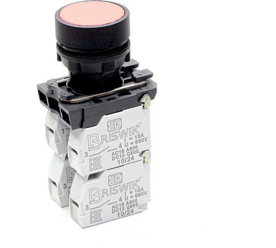 Кнопка управления Briswik красный цилиндр 2НО+2НЗ без фиксации без подсветки пластик Ø22 мм IP40 aB-DB-0Ai-0243