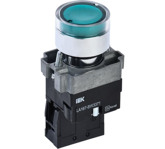 Кнопка IEK LA167-BW3371 d=22мм RC 1NO с подсветкой, зеленая BBT20-BW3371-1-12-67-K06