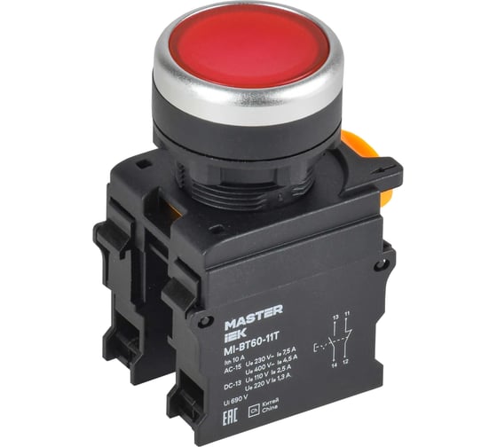 Кнопка IEK с фиксацией d=22мм 1NO+1NC красная MASTER MI-BT60-11T-3-21-K04
