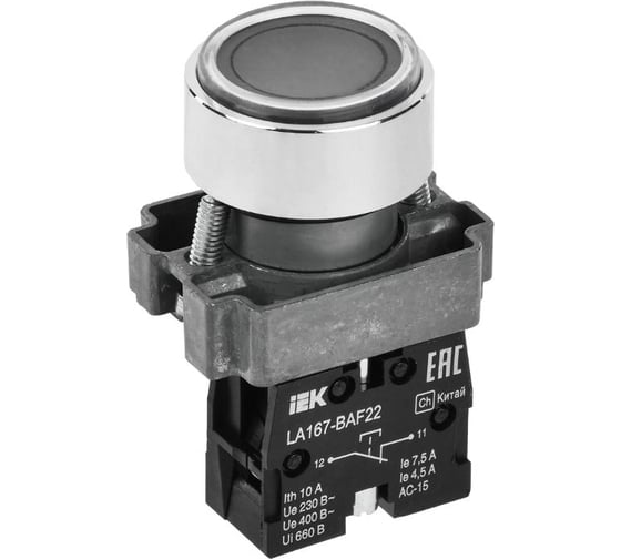 Кнопка IEK LA167-BAF22 d=22мм 1NC черная BBT20-BAF22-2-22-67-K02