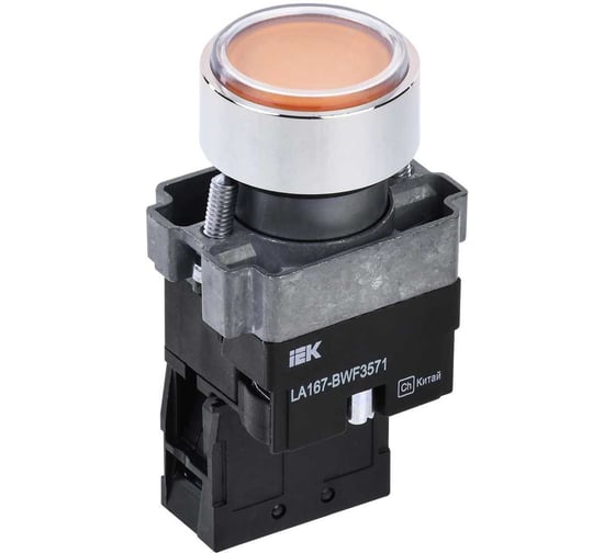 Кнопка IEK LA167-BWF3571 d=22мм RC 1NO с подсветкой, желтая BBT20-BWF3571-1-12-67-K05