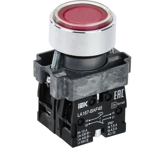 Кнопка IEK LA167-BAF45 d=22мм 1NO+1NC красная BBT20-BAF45-3-22-67-K04