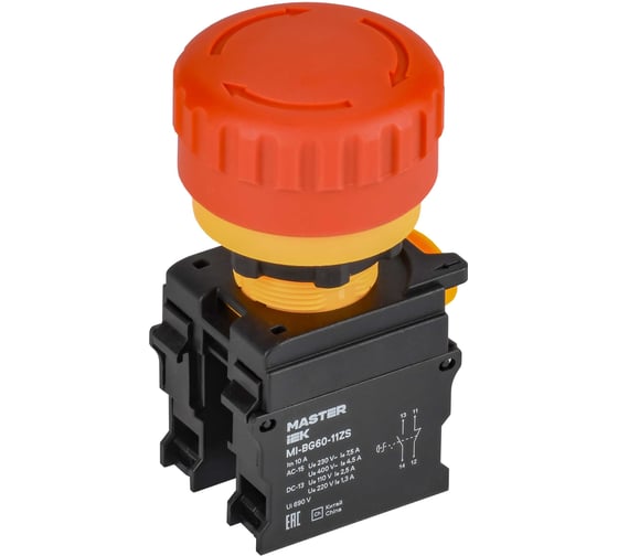 Кнопка IEK Грибок поворотная с фиксацией 1NO+1NC красная MASTER MI-BG60-11ZS-3-23-K04