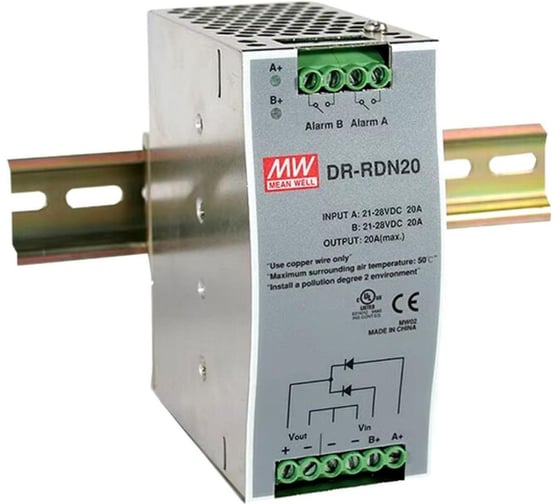 Модуль резервирования Mean Well DR-RDN20, (диодная сборка) на DIN-рейку 24 В 20 А 262659