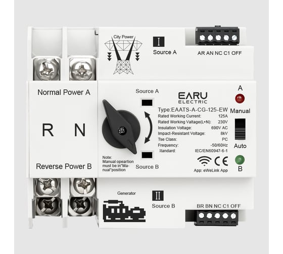 Автоматический переключатель EARU ATS EAATS A 2P 220V City Power to Power Generator БП-00008046