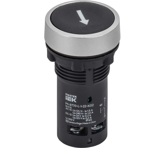Кнопка IEK IP65 с маркировкой стрелка вниз моноблок 1NO черная MASTER MI-BT70-L-1-22-K02