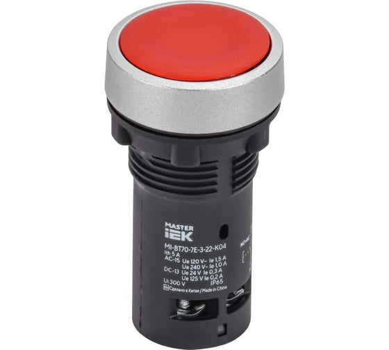 Кнопка IEK IP65 моноблок возвратная 1NO+1NC красная MASTER MI-BT70-7E-3-22-K04