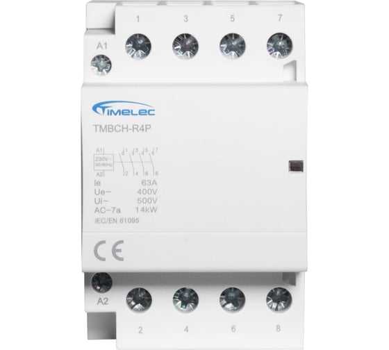 Модульный контактор Timelec 4P, 63A, 4NO, тип AC TMBCH-R4P-63AC4NO